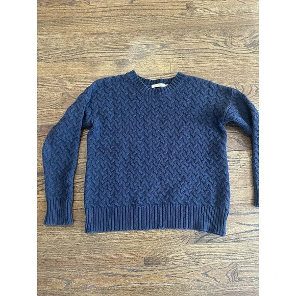 Frnch Paris Navy Blue Chunky Knit Pullover Crewneck Sweater Size Small E08260. - Picture 1 of 9